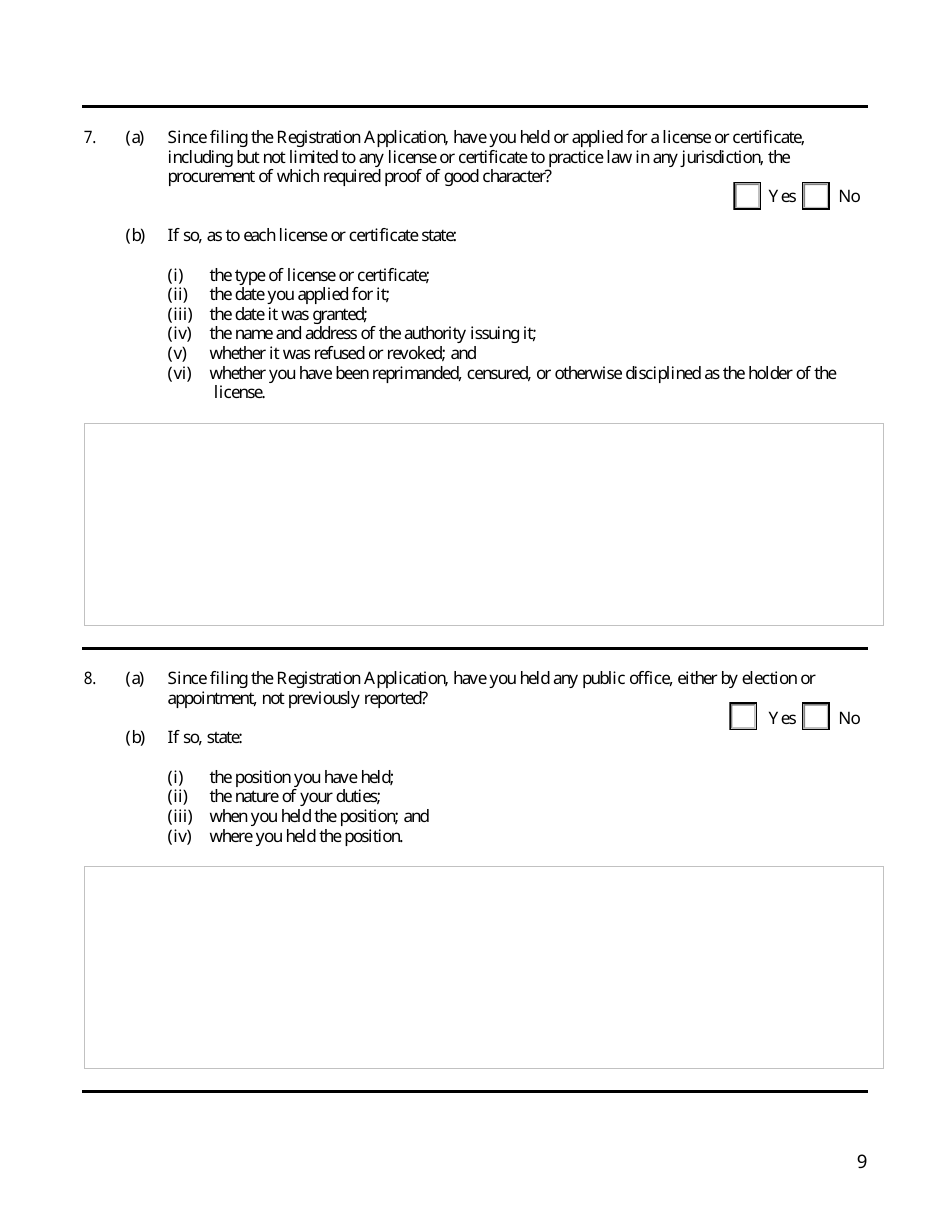 Applicants Supplemental Character Questionnaire - Ohio, Page 9