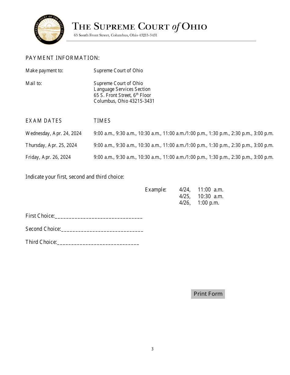 Form SCO-CSD-LAN2323 Application for Oral Examination - Ohio, Page 3