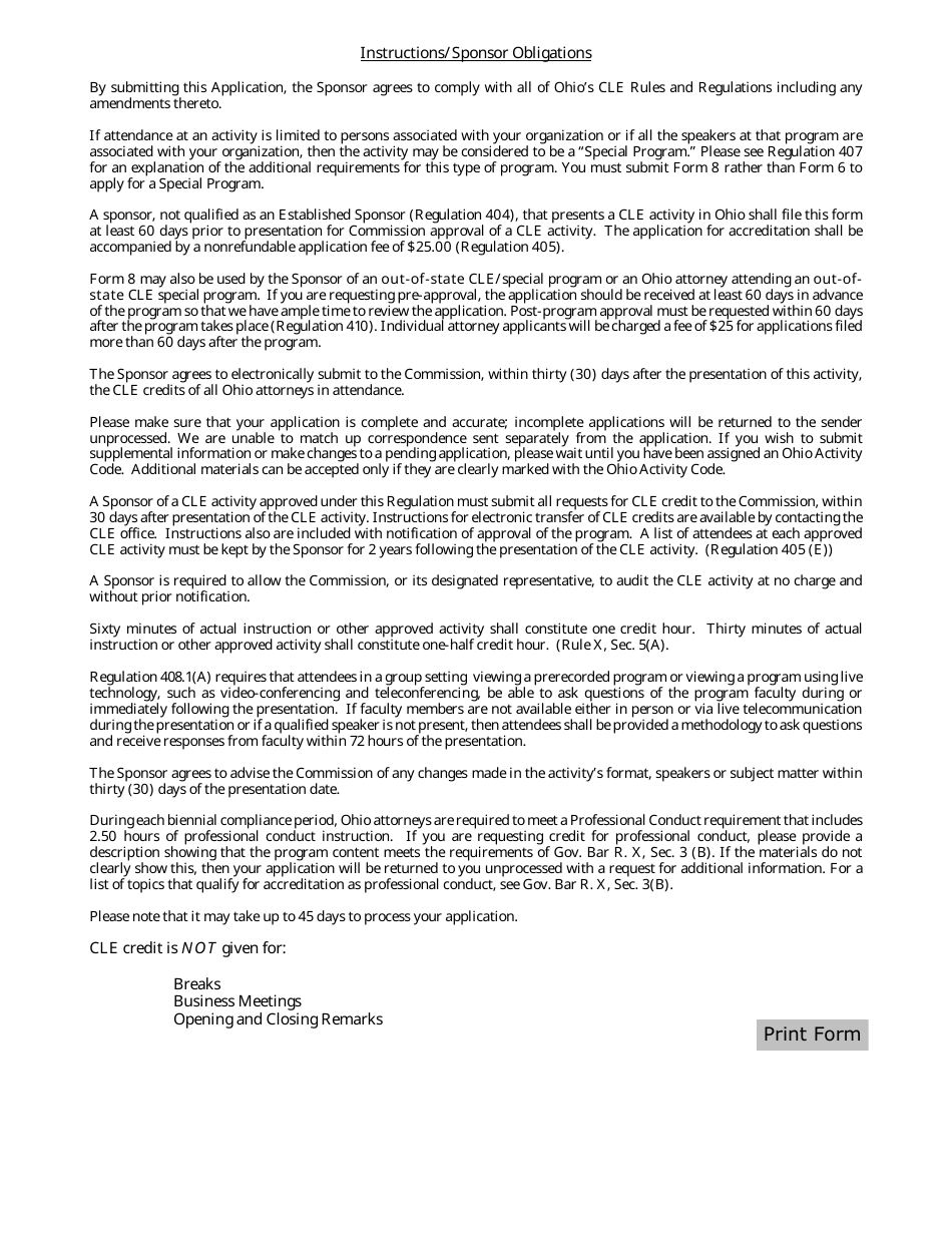 CCLE Form 8 Attorney Application for Accreditation for an in-House Program - Ohio, Page 2