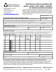 Formulario F800-122-999 Solicitud De Salarios Perdidos Del Padre/Madre/Tutor Legal/Custodio De Victimas Menores De Edad - Washington (Spanish)