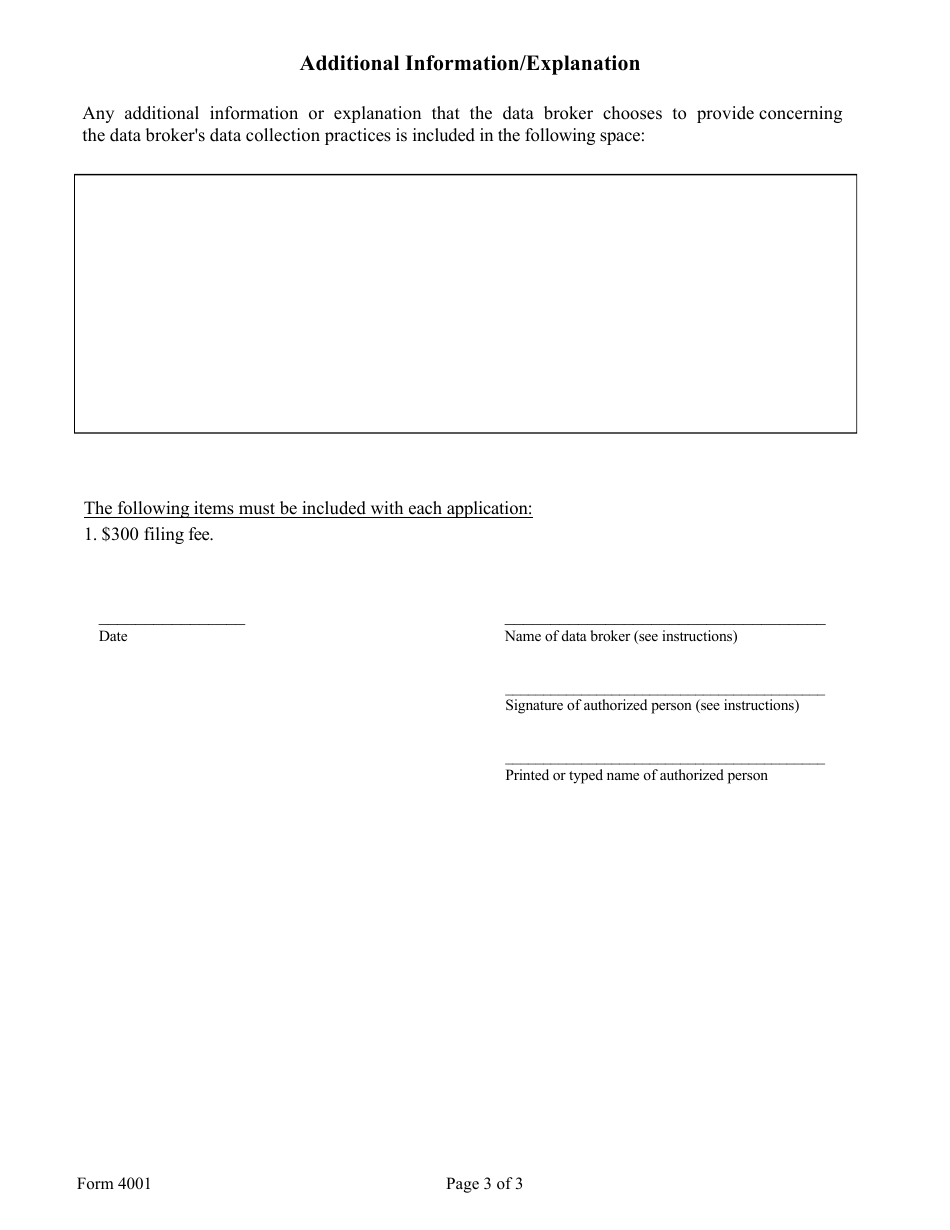 Form 4001 Data Broker Application / Renewal - Texas, Page 3