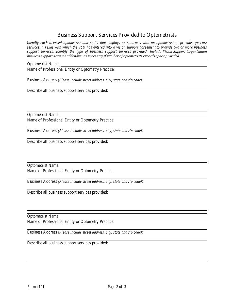Form 4101 Vision Support Organization Information - Texas, Page 4