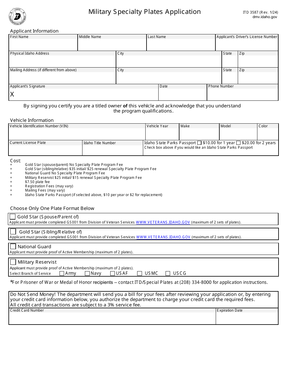 Form ITD3587 Download Fillable PDF or Fill Online Military Specialty ...