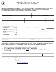 Document preview: Form ITD3387 Application for Wrecker License Plate - Idaho