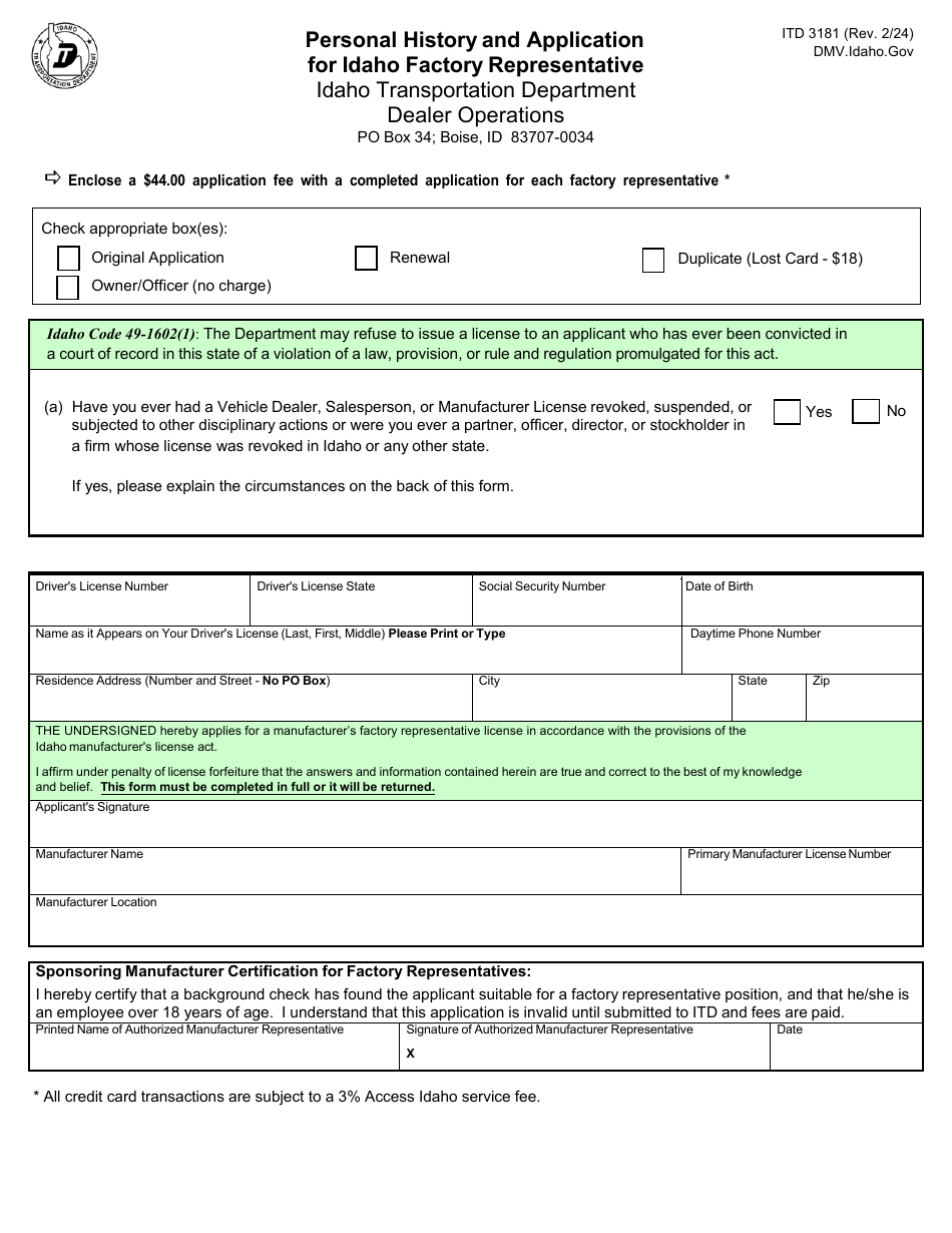 Form ITD3188 Application for Out-of-State Distributor License - Idaho, Page 2