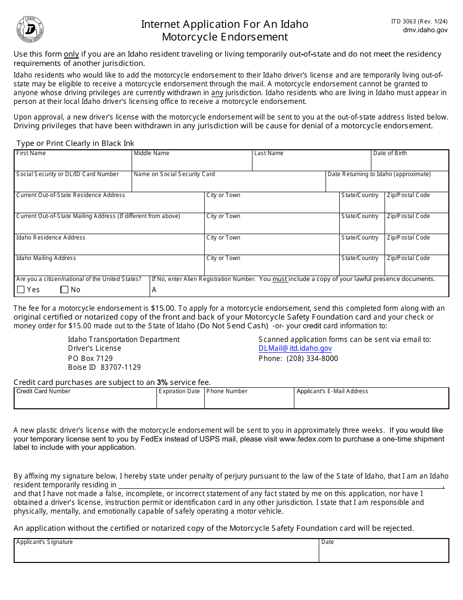 Form ITD3063 Download Fillable PDF or Fill Online Internet Application ...