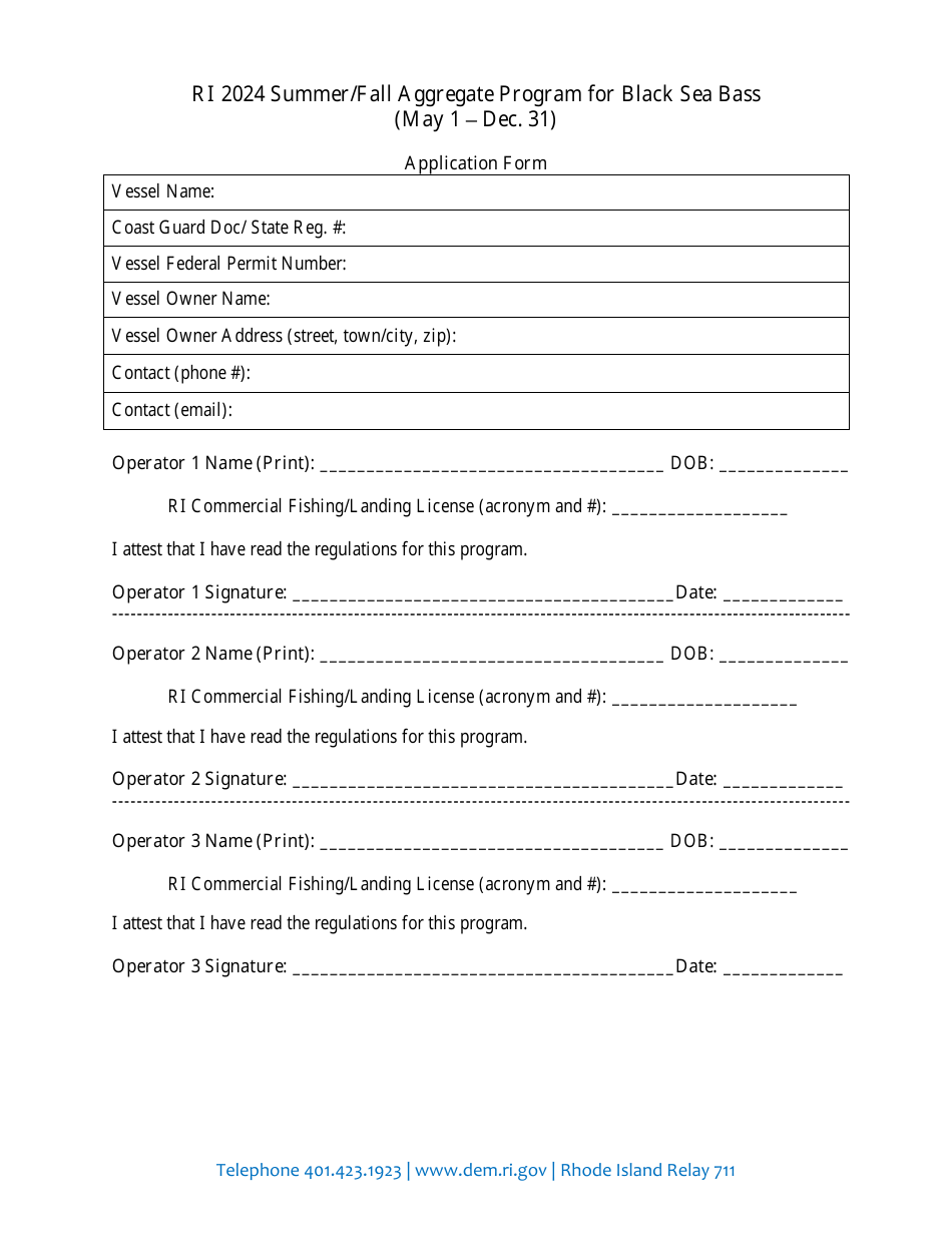 Summer / Fall Aggregate Program for Summer Flounder and Black Sea Bass Application - Rhode Island, Page 2