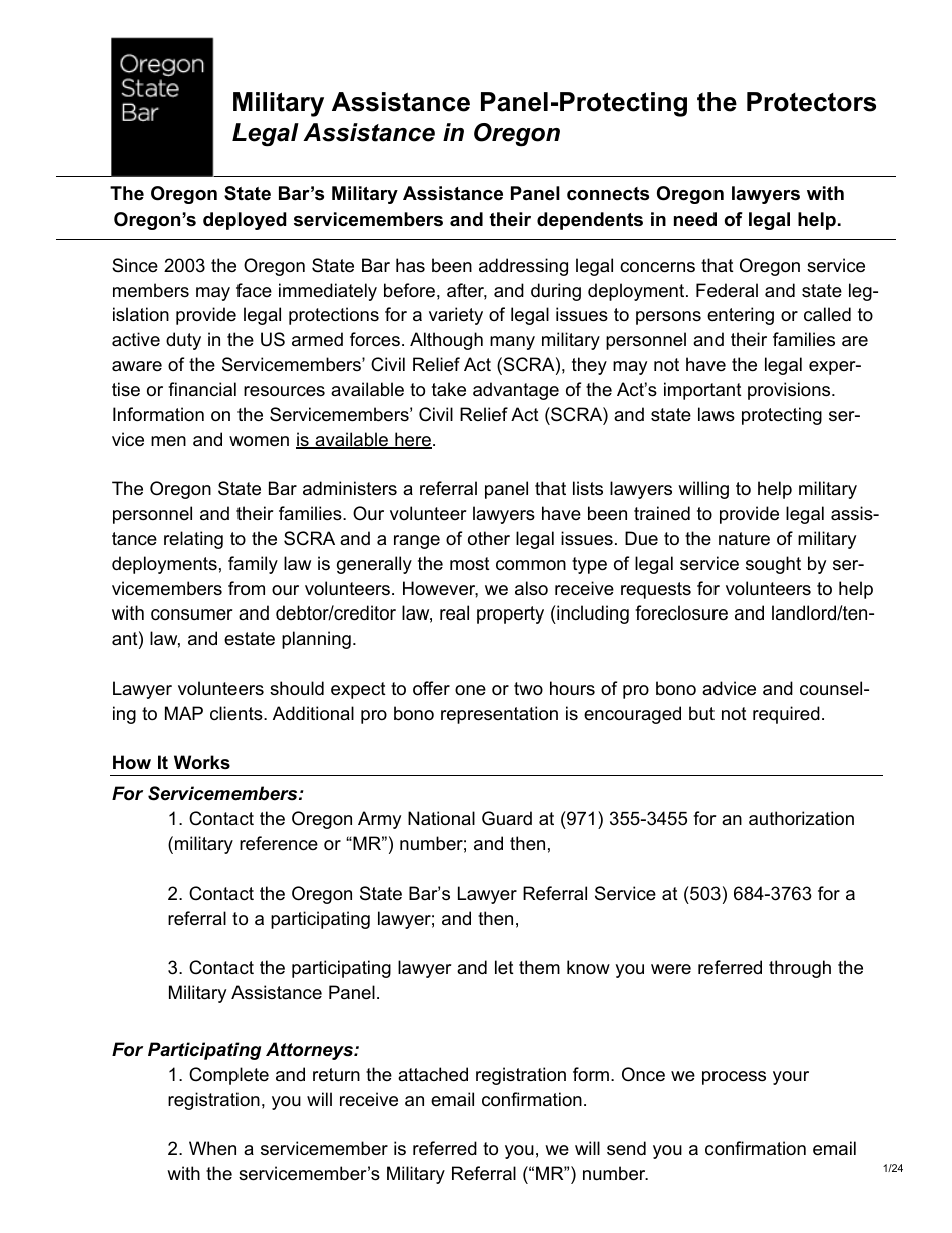 Military Assistance Panel Program Registration - Oregon, Page 1