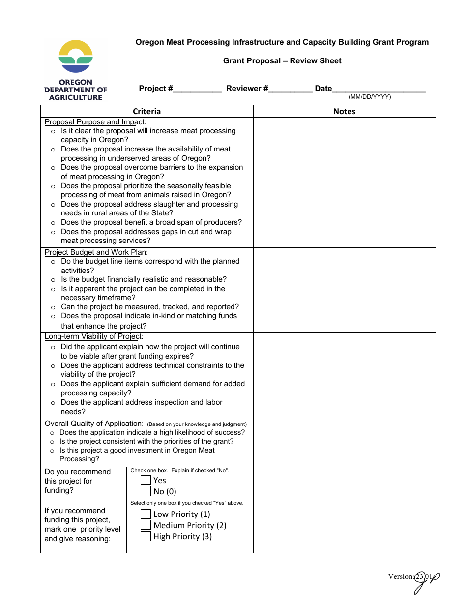 Review Sheet - oregon Meat Processing Infrastructure and Capacity Building Grant Program - Oregon, Page 1