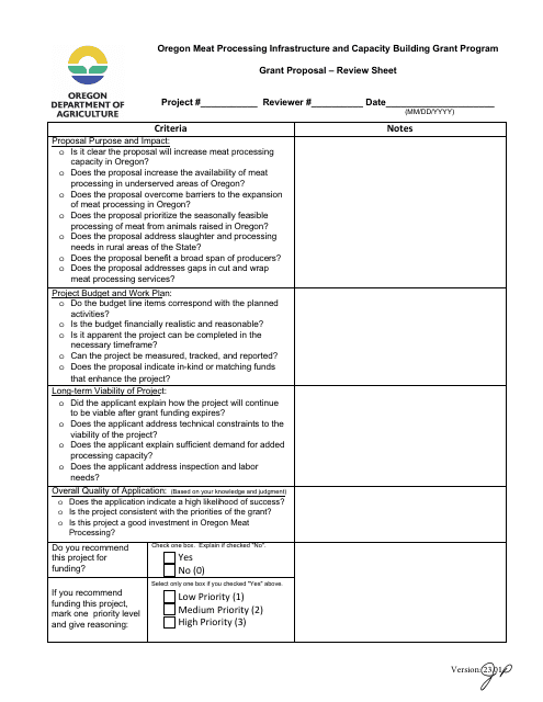 Review Sheet - oregon Meat Processing Infrastructure and Capacity Building Grant Program - Oregon