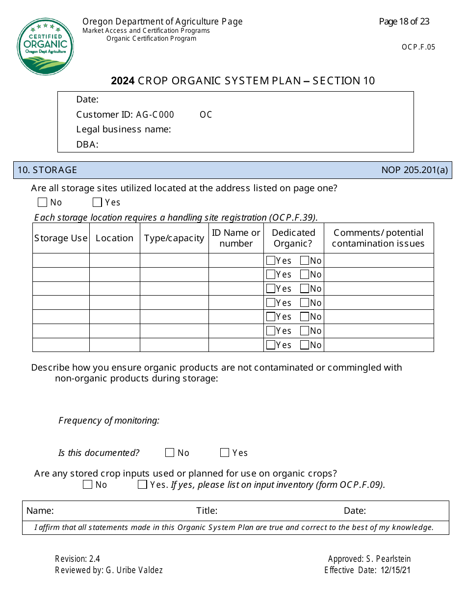 Form OCP.F.05 Crop Organic System Plan - Oregon, Page 18