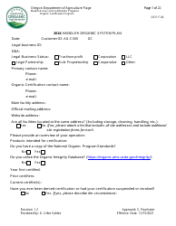 Form OCP.F.60 Handler Organic System Plan - Oregon