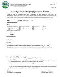 Form OCP.F.38 Annual Organic System Plan (Osp) Update Form - Handler - Oregon