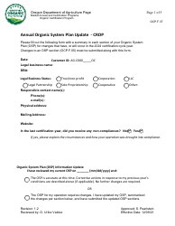 Form OCP.F.37 Annual Organic System Plan Update - Crop - Oregon