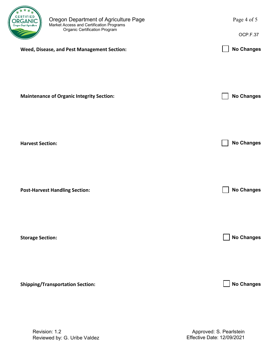 Form OCP.F.37 Annual Organic System Plan Update - Crop - Oregon, Page 4