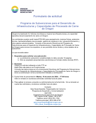 Formulario De Solicitud - Programa De Subvenciones Para El Desarrollo De Infraestructuras Y Capacidades De Procesadode Carne De Oregon - Oregon (Spanish)