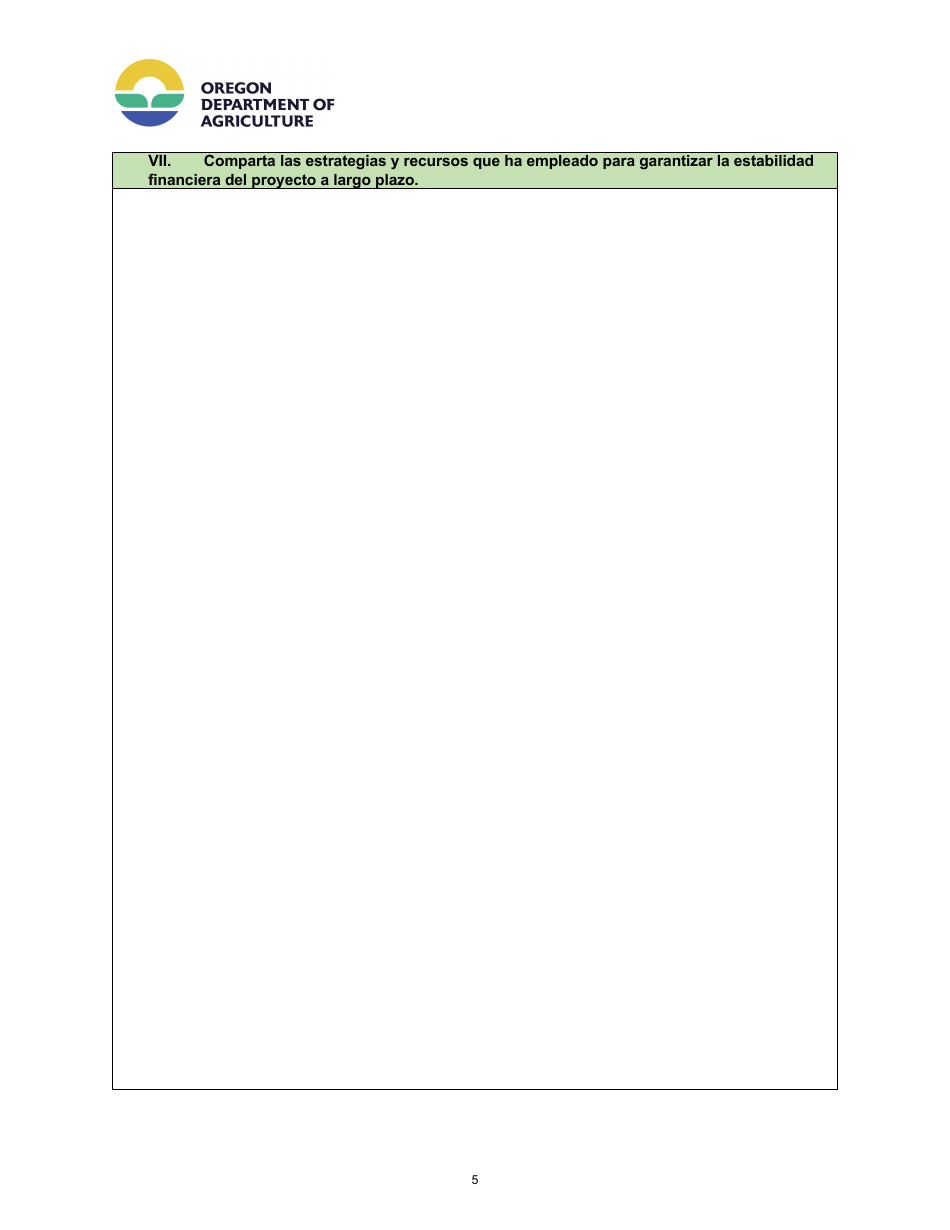 Formulario De Solicitud - Programa De Subvenciones Para El Desarrollo De Infraestructuras Y Capacidades De Procesadode Carne De Oregon - Oregon (Spanish), Page 5