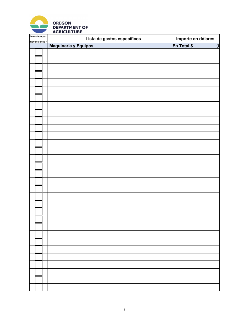 Formulario De Solicitud - Programa De Subvenciones Para El Desarrollo De Infraestructuras Y Capacidades De Procesadode Carne De Oregon - Oregon (Spanish), Page 7