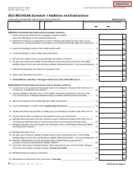 Document preview: Form 3423 Schedule 1 Additions and Subtractions - Michigan
