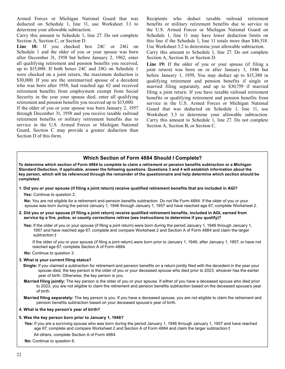 Instructions for Form 4884 Pension Schedule - Michigan, Page 4