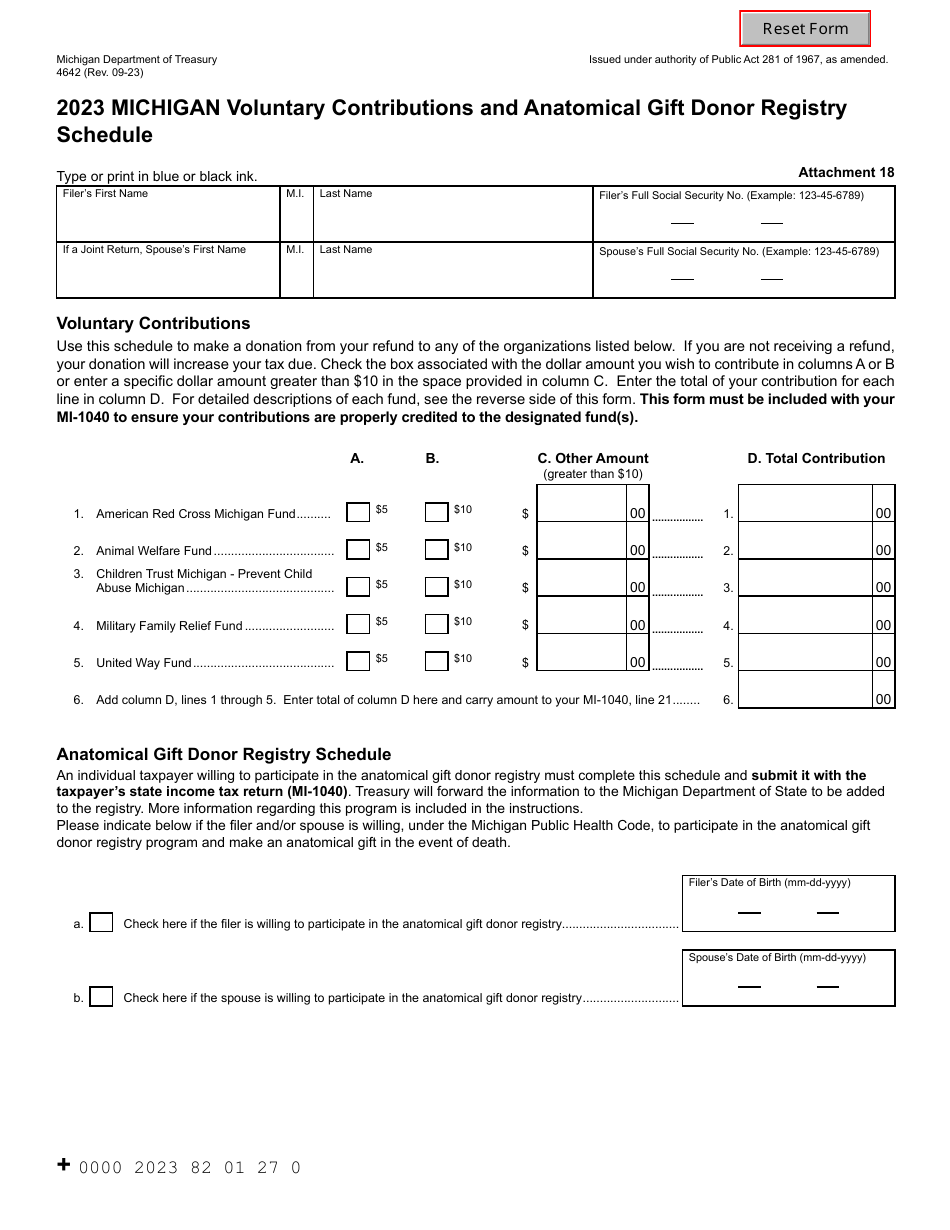 Form 4642 Download Fillable PDF or Fill Online Michigan Voluntary ...