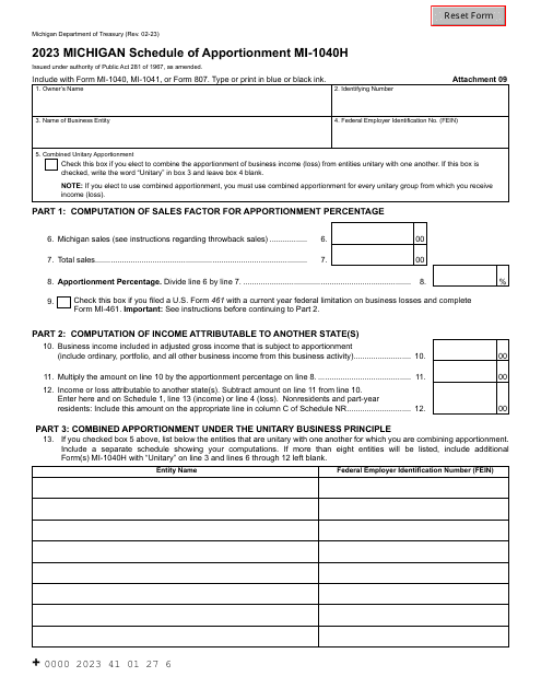 Form MI-1040H 2023 Printable Pdf