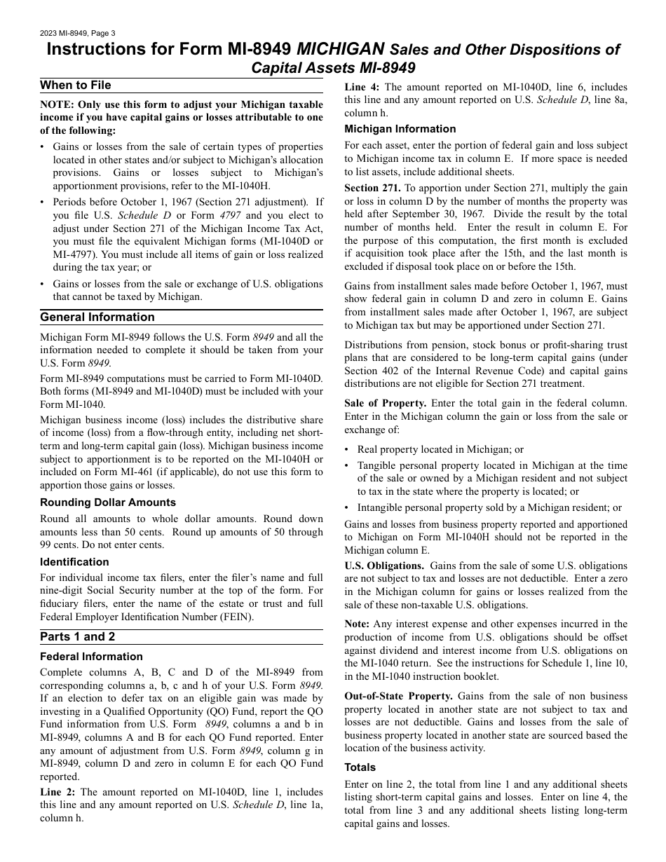 Form MI-8949 Michigan Sales and Other Dispositions of Capital Assets - Michigan, Page 3