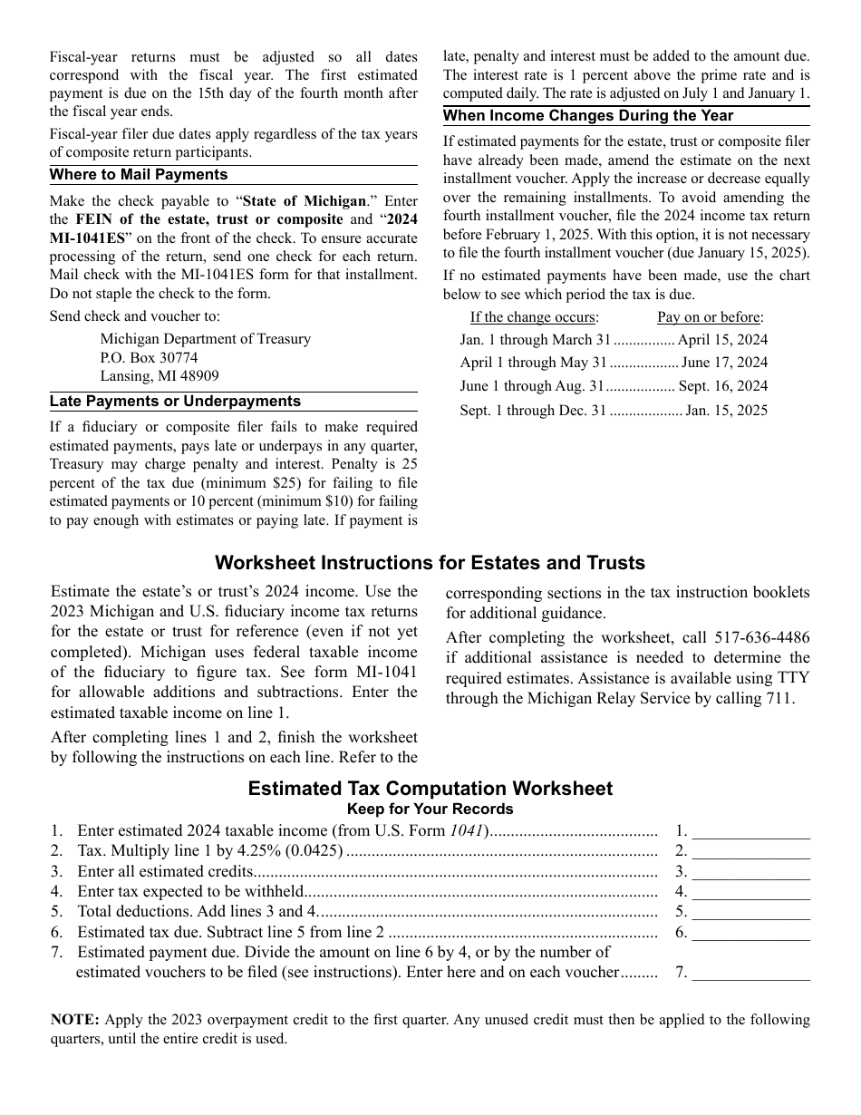 Form MI-1041ES Michigan Estimated Income Tax Voucher for Fiduciary and Composite Filers - Michigan, Page 2