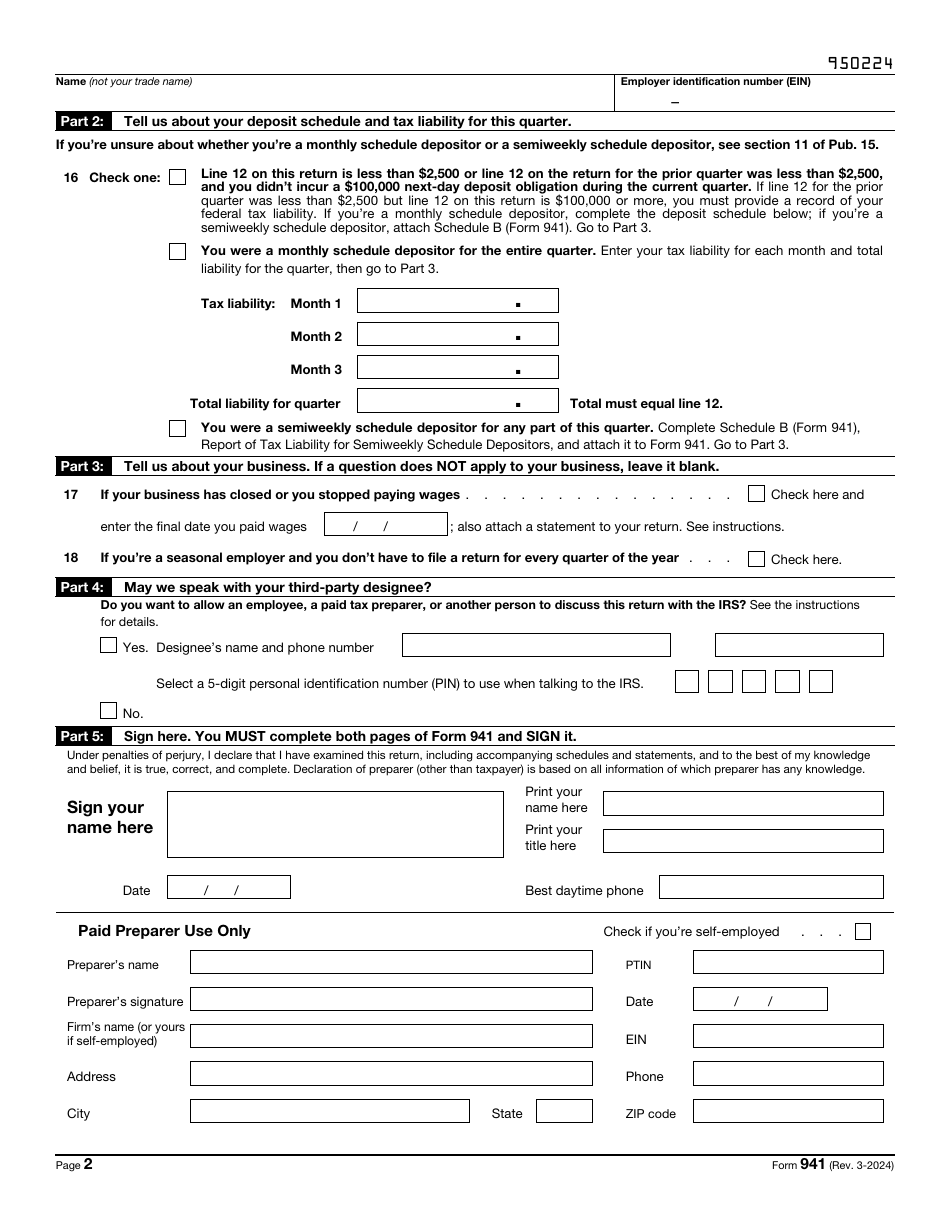 Irs Form 941 Download Fillable Pdf Or Fill Online Employers Quarterly Federal Tax Return 2024 3220