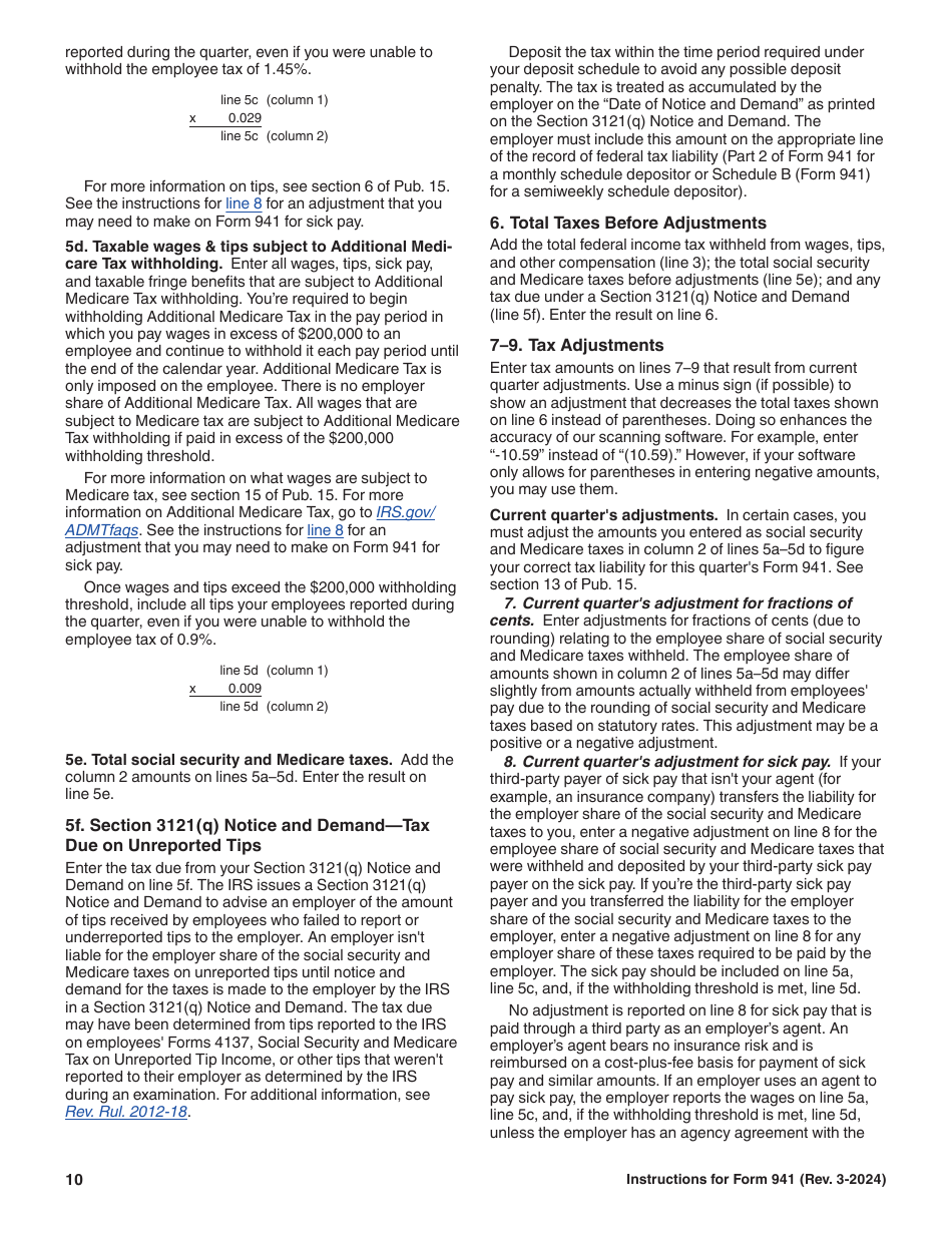 Instructions for IRS Form 941 Employers Quarterly Federal Tax Return, Page 10