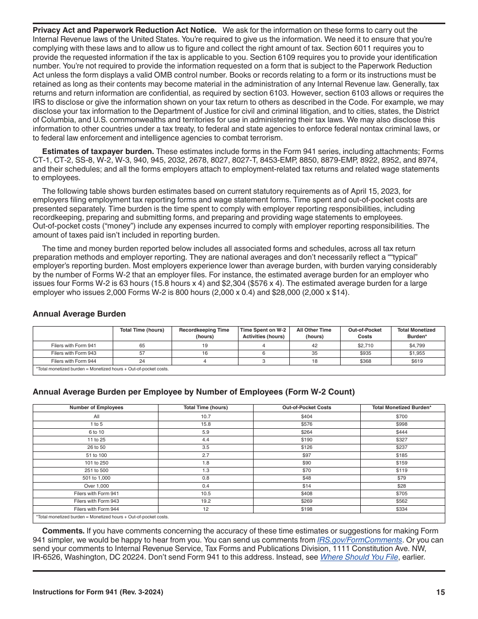 Instructions for IRS Form 941 Employers Quarterly Federal Tax Return, Page 15