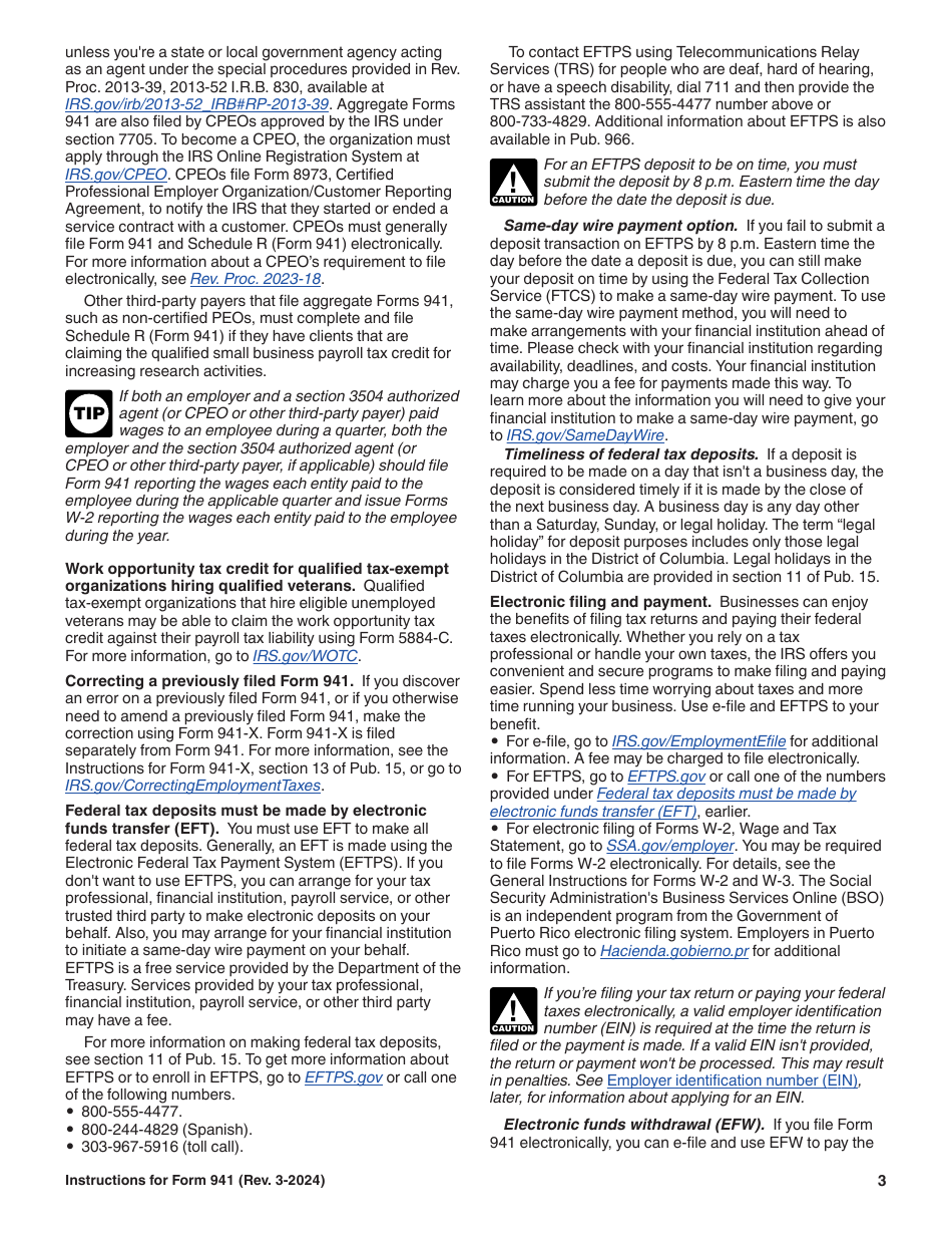 Instructions for IRS Form 941 Employers Quarterly Federal Tax Return, Page 3