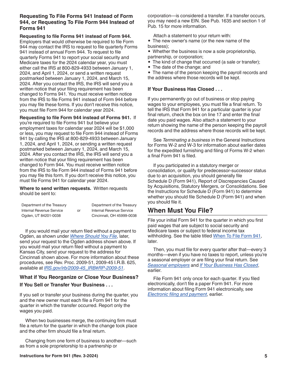 Instructions for IRS Form 941 Employers Quarterly Federal Tax Return, Page 5