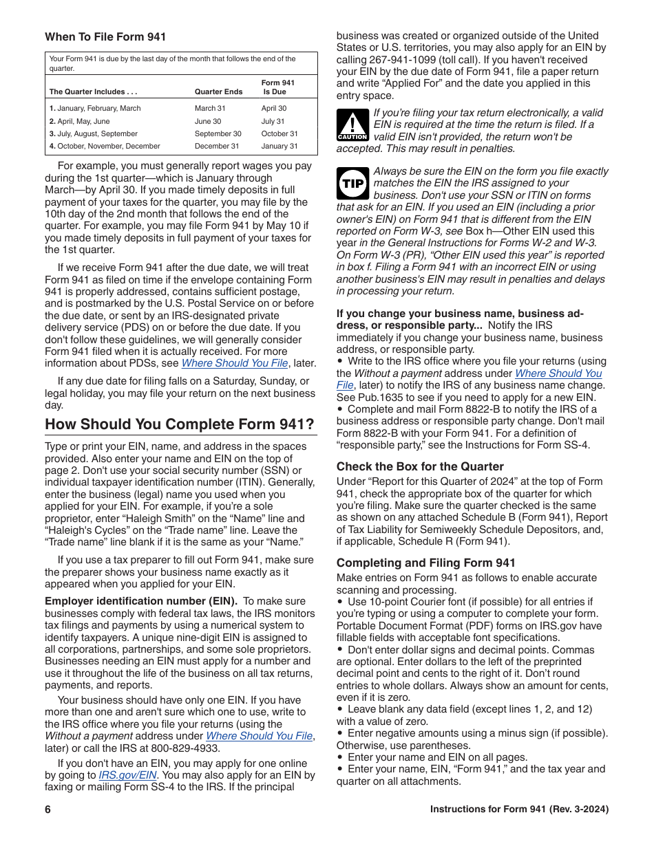 Instructions for IRS Form 941 Employers Quarterly Federal Tax Return, Page 6