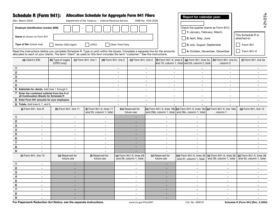 IRS Form 941 Schedule R Allocation Schedule for Aggregate Form 941 Filers, Page 1
