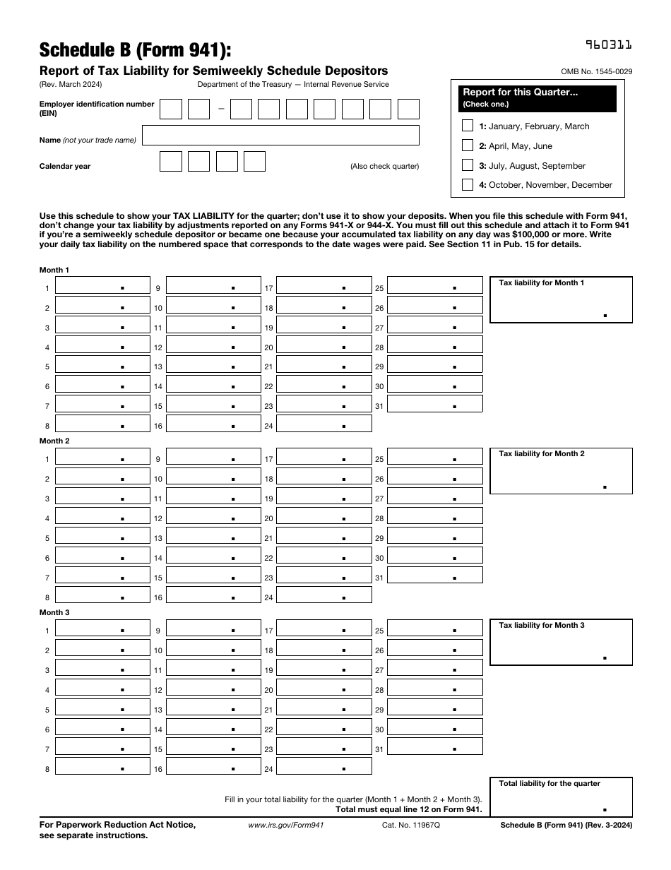 IRS Form 941 Schedule B Download Fillable PDF or Fill Online Report of