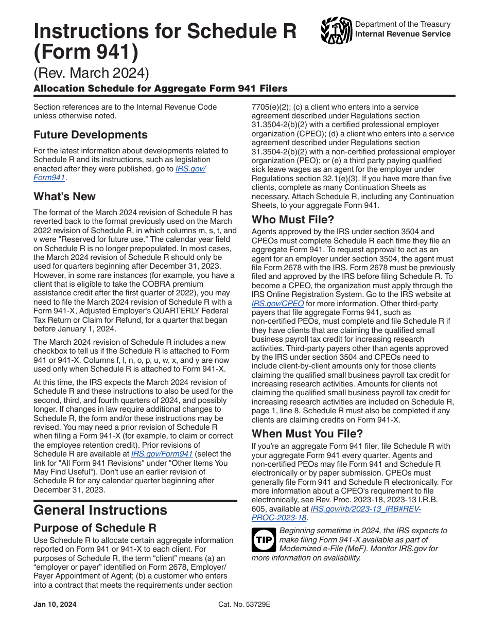 Download Instructions for IRS Form 941 Schedule R Allocation Schedule