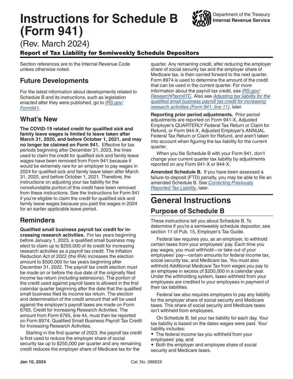 Download Instructions for IRS Form 941 Schedule B Report of Tax