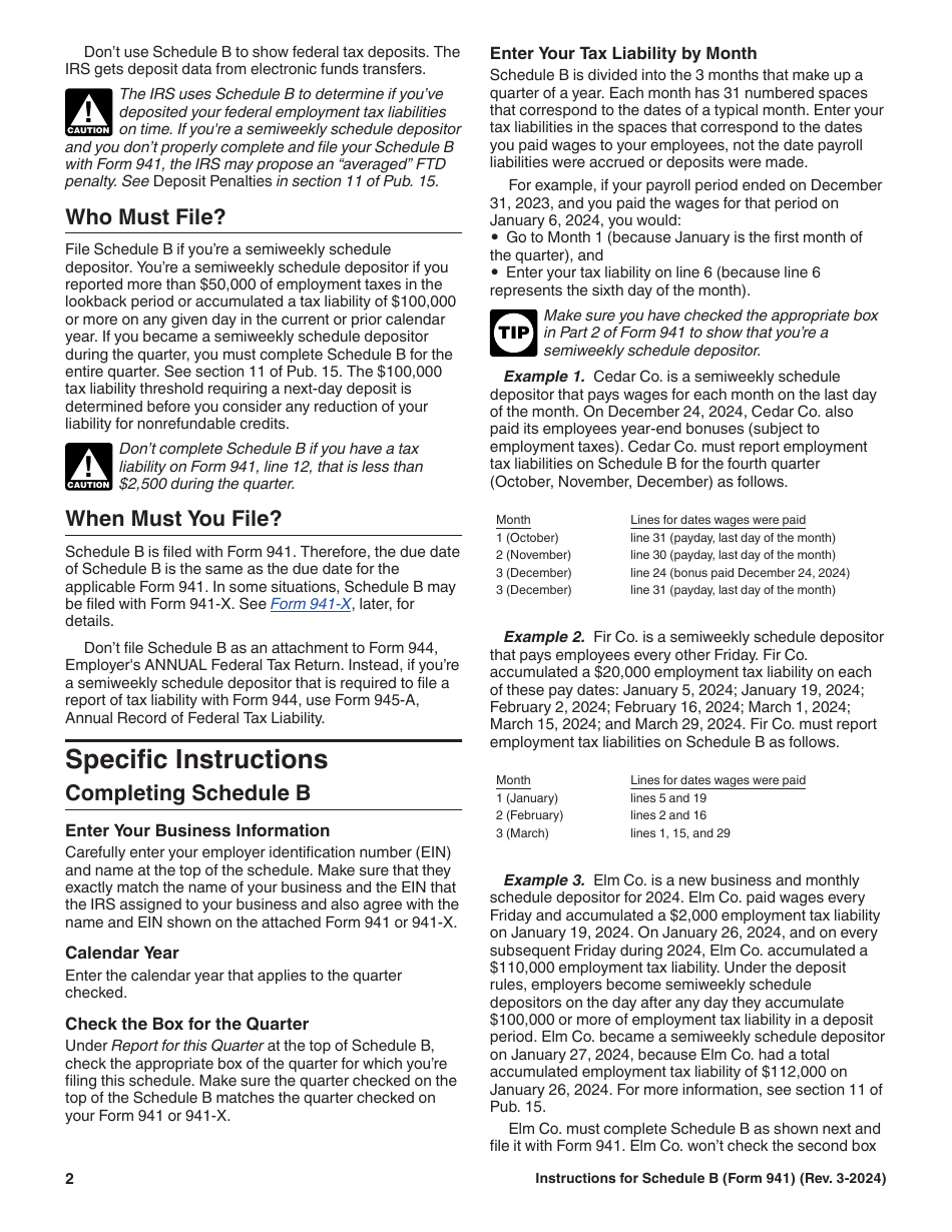 Download Instructions for IRS Form 941 Schedule B Report of Tax