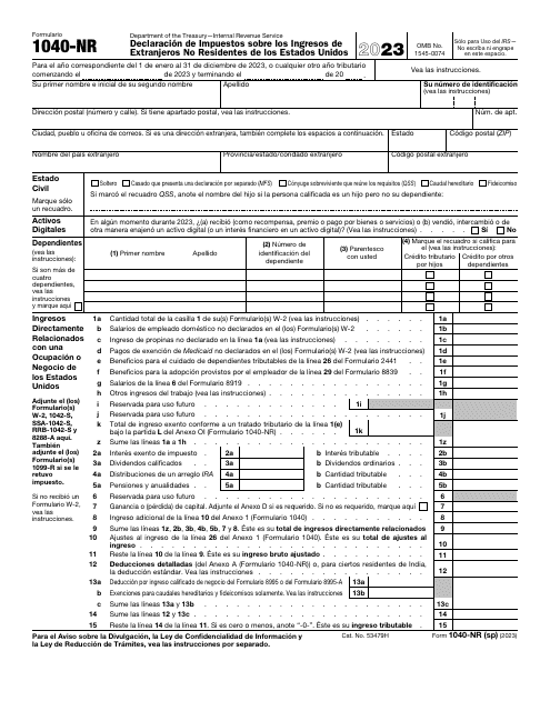 IRS Formulario 1040-NR (SP) 2023 Printable Pdf