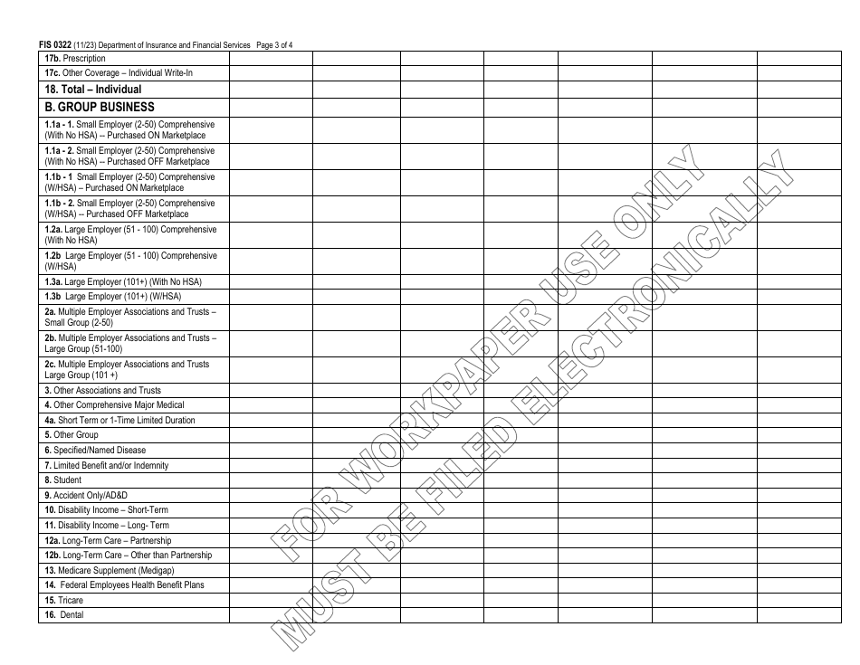 Form FIS0322 Michigan Health Insurance Enrollment, Premiums  Losses - Michigan, Page 3