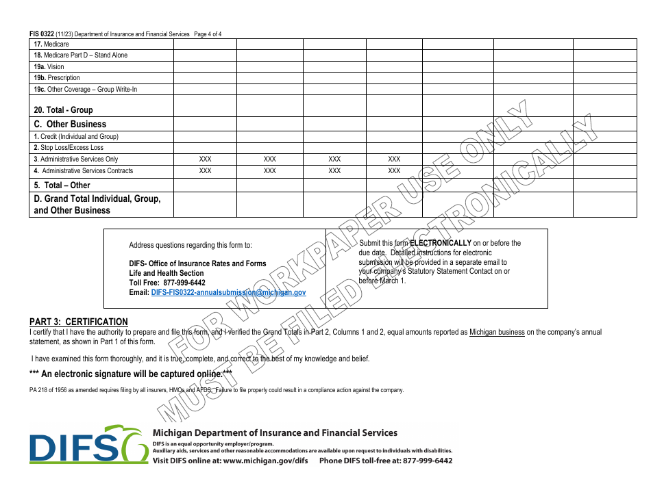Form FIS0322 Michigan Health Insurance Enrollment, Premiums  Losses - Michigan, Page 4