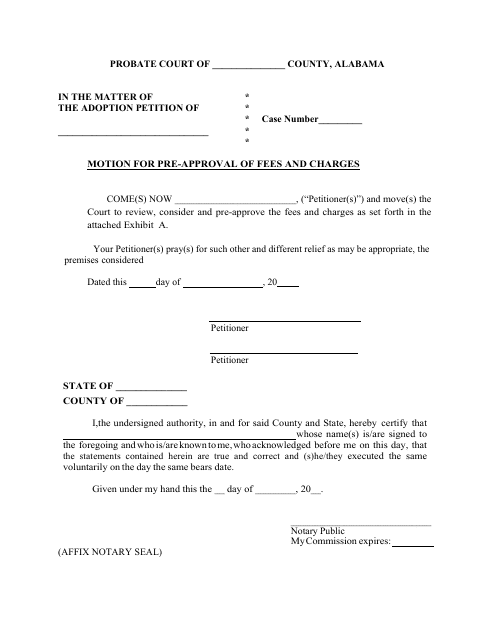 Motion for Pre-approval of Fees and Charges - Alabama Download Pdf