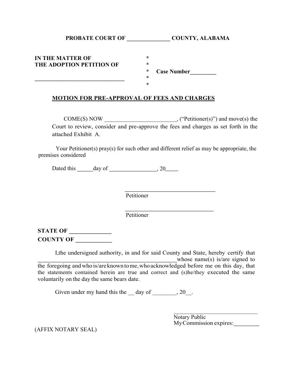 Motion for Pre-approval of Fees and Charges - Alabama, Page 1
