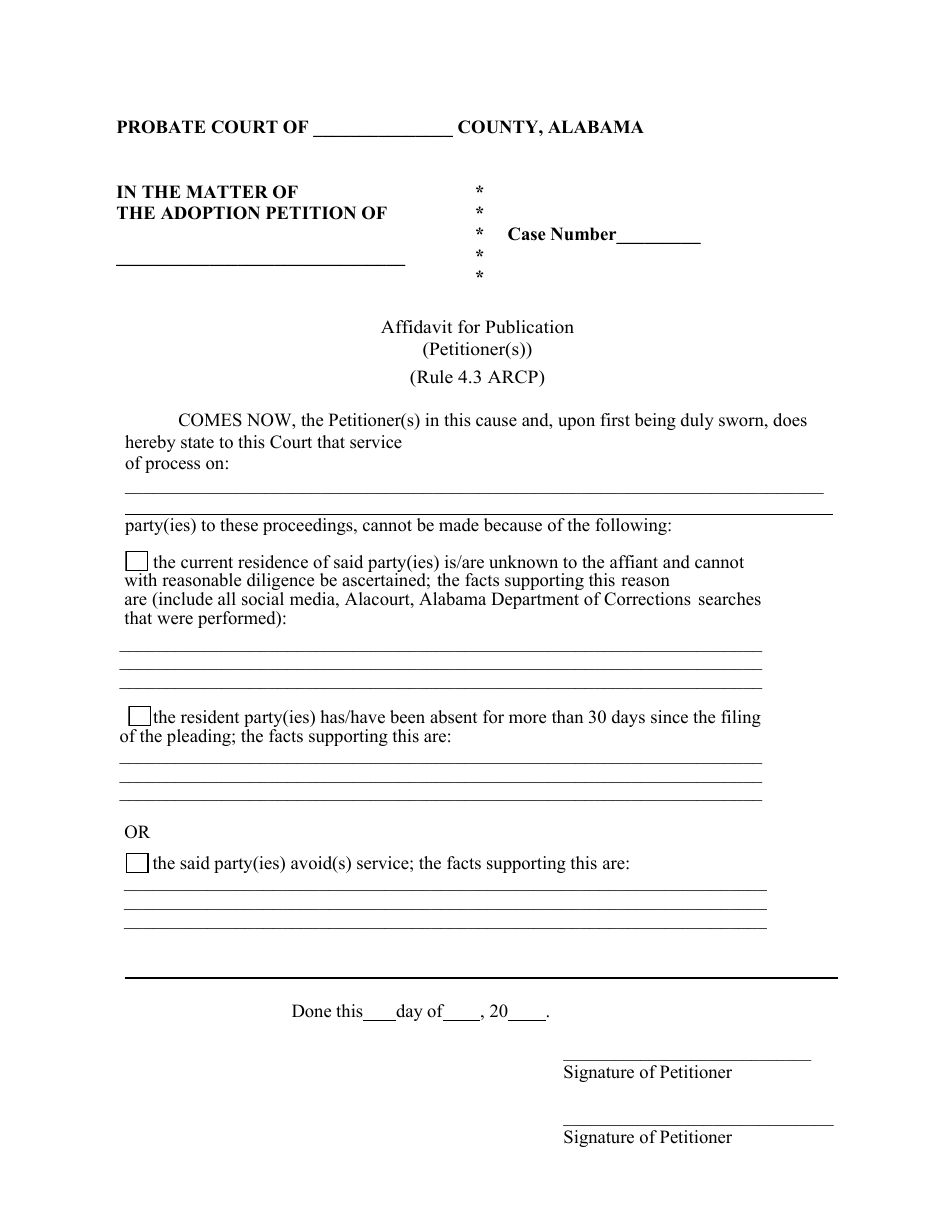 Affidavit for Publication (Petitioner(S)) - Alabama, Page 1