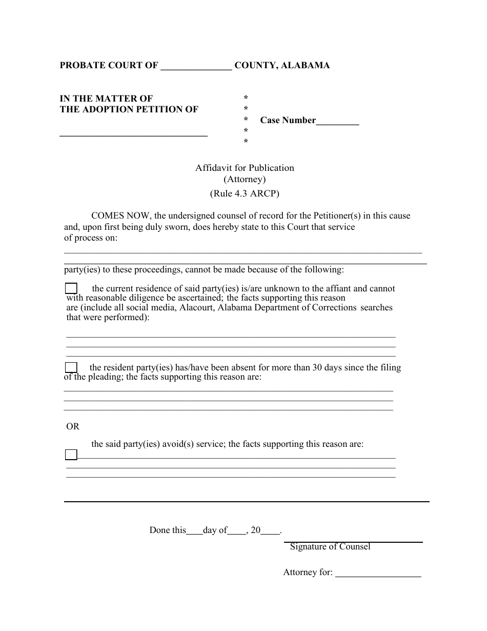 Affidavit for Publication (Attorney) - Alabama, Page 1