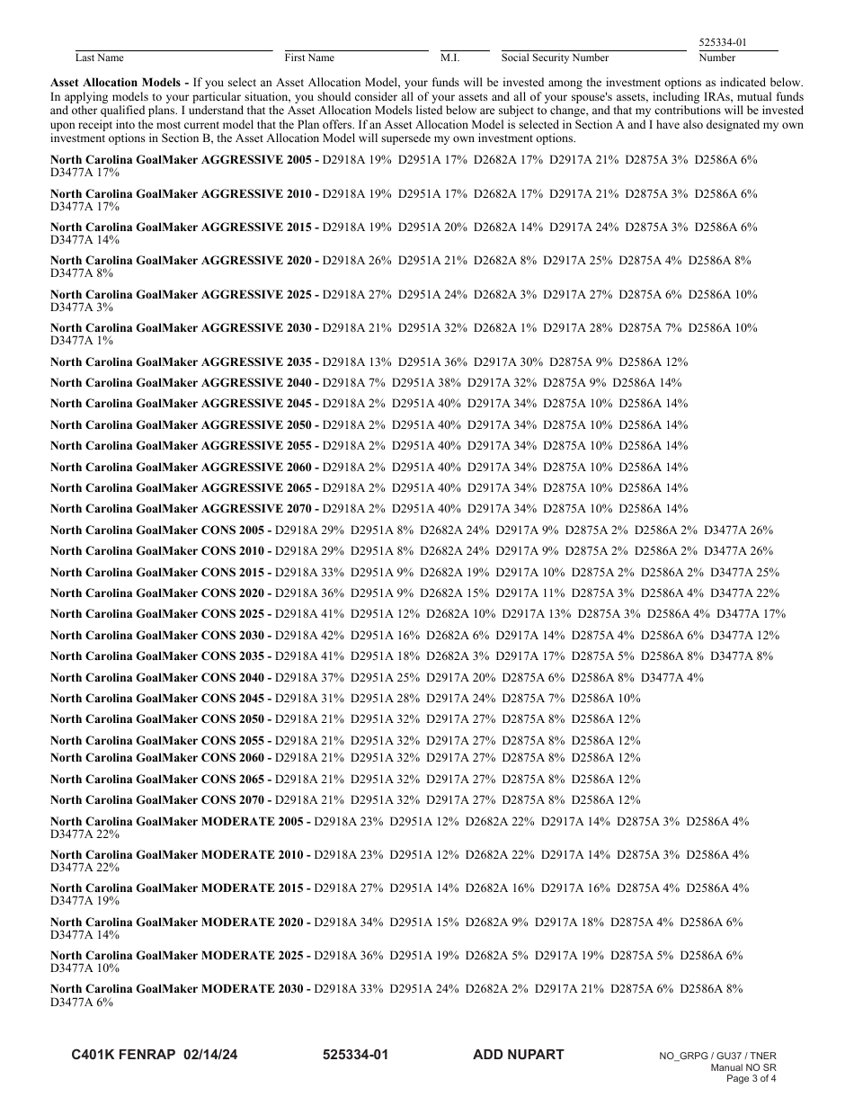 Participant Enrollment - 401(K) Plan - North Carolina, Page 3