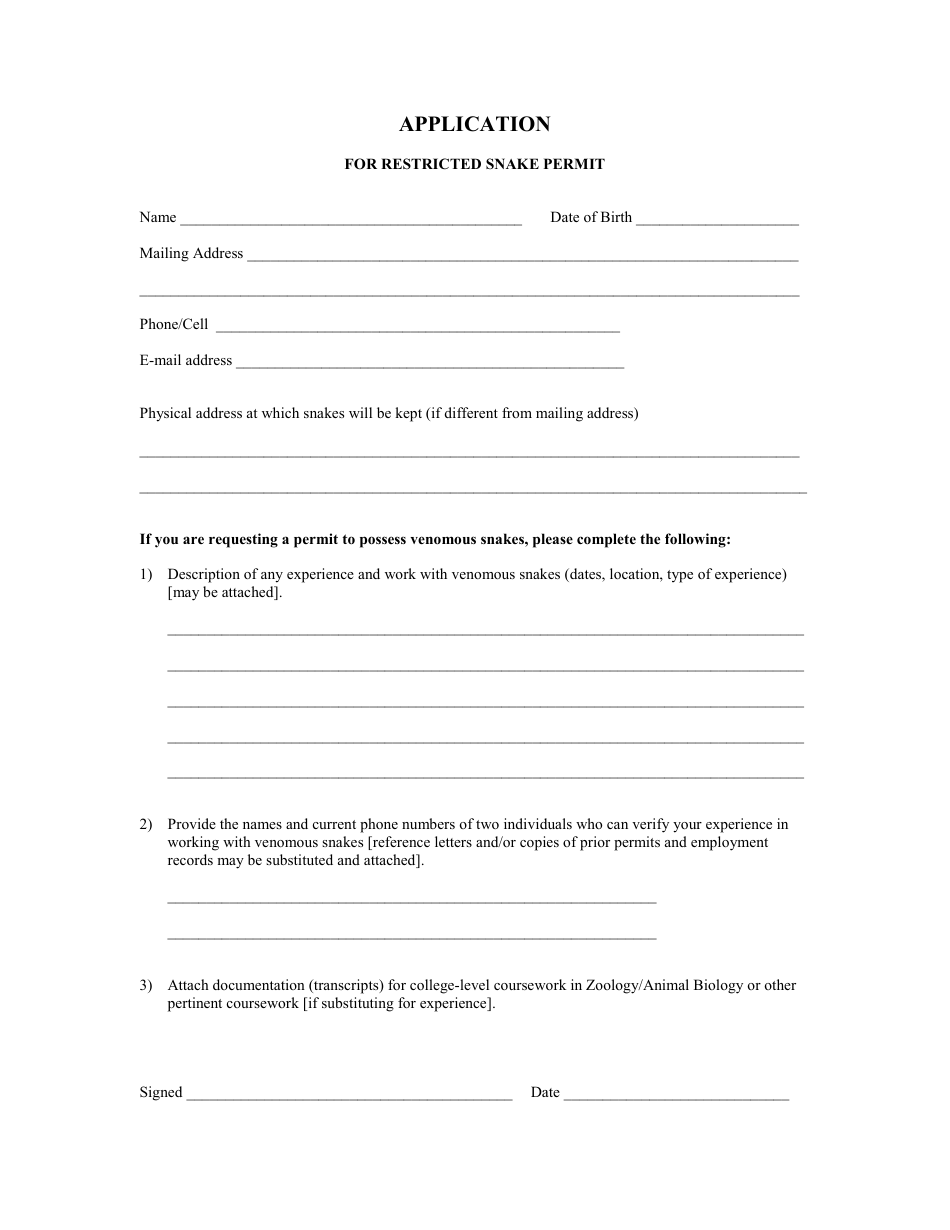 Louisiana Application for Restricted Snake Permit Fill Out, Sign