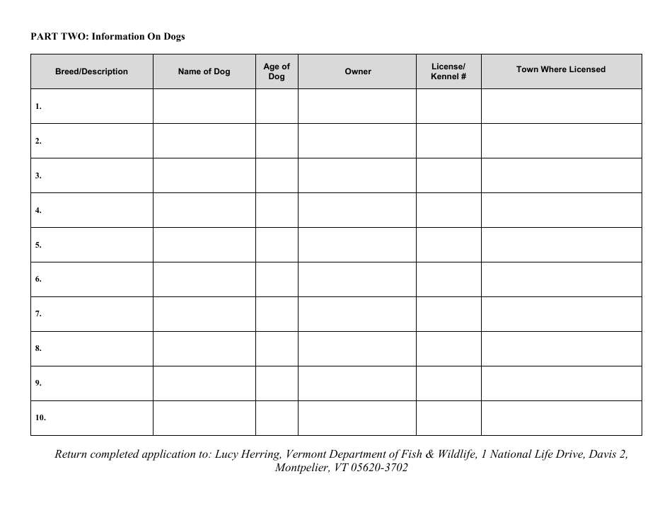 Resident Permit Application to Take Coyote With Dogs - Vermont, Page 2