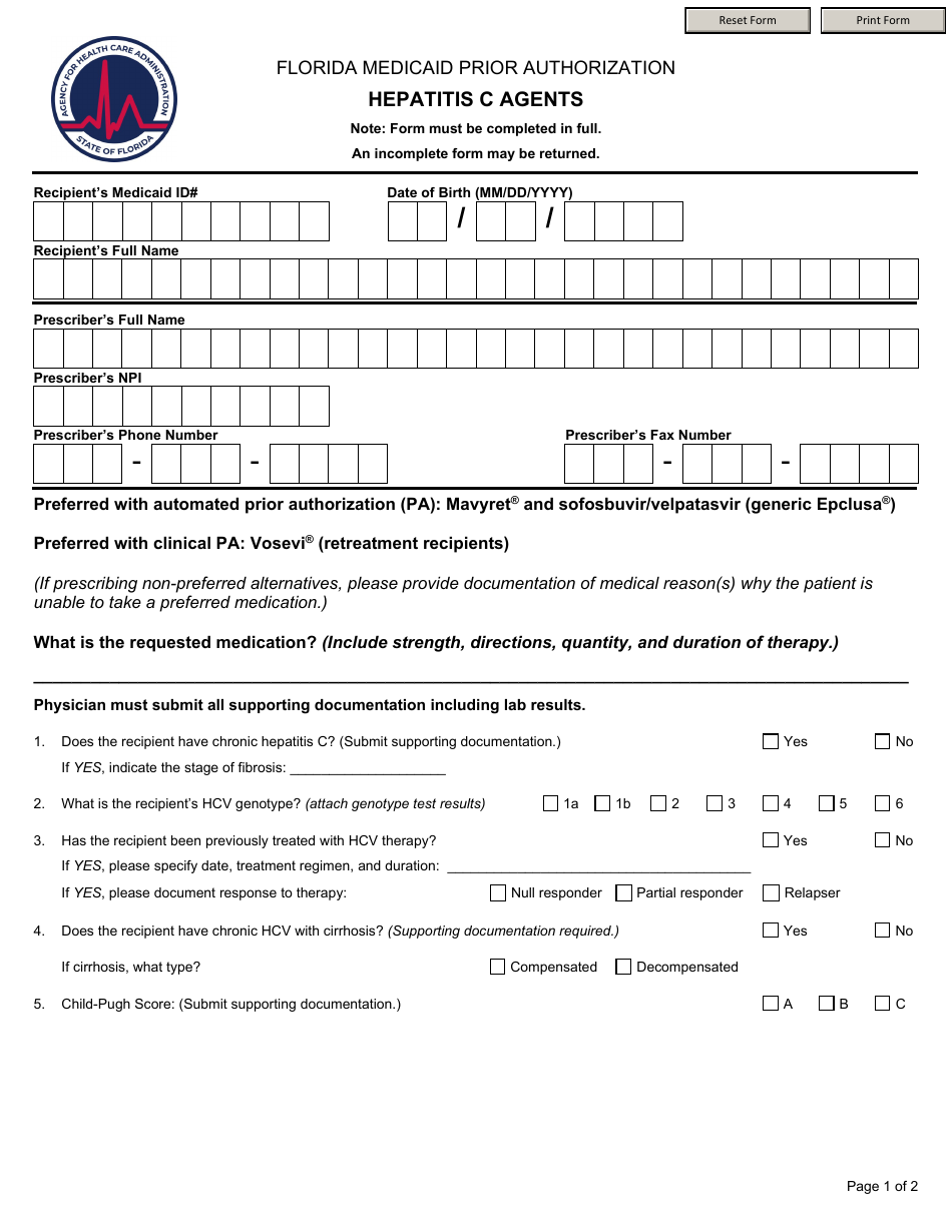 Florida florida medicaid prior authorization hepatitis c agents